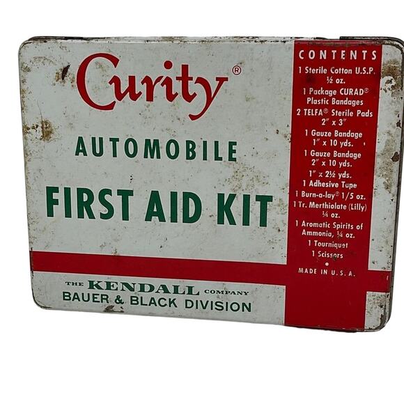Curity Automobile First Aid Kit Vintage Medical Kendall Company Gauze Bandage - Picture 2 of 7